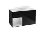 Villeroy und Boch Finion Waschtischunterschrank GA11GJPH 100cm, Abdeckplatte white matt, Emotion, Regale Light grey matt lacquer, Glossy Black Lacquer