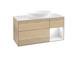 Villeroy und Boch Finion Waschtischunterschrank FA71GFPC 120cm, Abdeckplatte white matt, Regale Glossy white lacquer, Oak Veneer