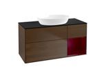 Villeroy und Boch Finion Waschtischunterschrank GA72HBGN 120cm, Abdeckplatte black matt, Emotion, Regale Peony matt lacquer, Walnut veneer