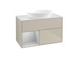 Villeroy und Boch Finion Waschtischunterschrank GA11GJHH 100cm, Abdeckplatte white matt, Emotion, Regale Light grey matt lacquer, Sand Matt Lacquer