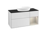 Villeroy und Boch Finion Waschtischunterschrank FA72HHMT 120cm, Abdeckplatte black matt, Regale sand matt lacquer, White matt lacquer