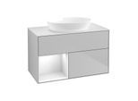Villeroy und Boch Finion Waschtischunterschrank GA11GFGJ 100cm, Abdeckplatte white matt, Emotion, Regale Glossy white lacquer, Light grey matt