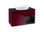 Villeroy und Boch Finion Waschtischunterschrank FA22PDHB 100cm, Abdeckplatte black matt, Regale Black matt lacquer, Peony Matt