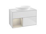 Villeroy und Boch Finion Waschtischunterschrank FA11HHMT 100cm, Abdeckplatte white matt, Regale sand matt lacquer, White matt lacquer