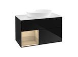 Villeroy und Boch Finion Waschtischunterschrank FA11PCPH 100cm, Abdeckplatte white matt, Regale Oak Veneer, Glossy Black Lacquer