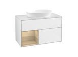 Villeroy und Boch Finion Waschtischunterschrank FA11PCGF 100cm, Abdeckplatte white matt, Regale Oak Veneer, Glossy white lacquer