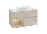 Villeroy und Boch Finion Waschtischunterschrank FA11PCHH 100cm, Abdeckplatte white matt, Regale Oak Veneer, Sand Matt Lacquer