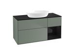 Villeroy und Boch Finion Waschtischunterschrank FA72PHGM 120cm, Abdeckplatte black matt, Regale Glossy black lacquer, Olive Matt Lacquer