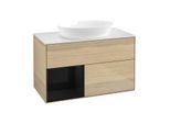 Villeroy und Boch Finion Waschtischunterschrank FA11PHPC 100cm, Abdeckplatte white matt, Regale Glossy black lacquer, Oak Veneer