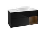 Villeroy und Boch Finion Waschtischunterschrank FA71GNPH 120cm, Abdeckplatte white matt, Regale Walnut Veneer, Glossy Black Lacquer