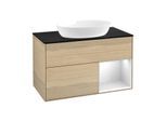 Villeroy und Boch Finion Waschtischunterschrank FA22MTPC 100cm, Abdeckplatte black matt, Regale White matt lacquer, Oak Veneer