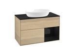 Villeroy und Boch Finion Waschtischunterschrank FA22PHPC 100cm, Abdeckplatte black matt, Regale Glossy black lacquer, Oak Veneer