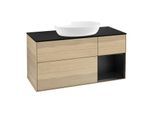 Villeroy und Boch Finion Waschtischunterschrank FA72PDPC 120cm, Abdeckplatte black matt, Regale Black matt lacquer, Oak Veneer