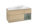 Villeroy und Boch Finion Waschtischunterschrank FA71GMPC 120cm, Abdeckplatte white matt, Regale Olive matt lacquer, Oak Veneer