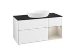 Villeroy und Boch Finion Waschtischunterschrank GA72HHGF 120cm, Abdeckplatte black matt, Emotion, Regale sand matt lacquer, Glossy white lacquer