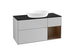 Villeroy und Boch Finion Waschtischunterschrank GA72GNGJ 120cm, Abdeckplatte black matt, Emotion, Regale Walnut Veneer, Light grey matt