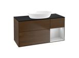 Villeroy und Boch Finion Waschtischunterschrank GA72GJGN 120cm, Abdeckplatte black matt, Emotion, Regale Light grey matt lacquer, Walnut veneer
