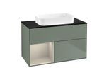 Villeroy und Boch Finion Waschtischunterschrank F652HHGM 100x60,3x50,1cm, Regal links Sand Matt Lacquer, Olive Matt Lacquer