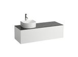 LAUFEN Sonar Schubladenelement/Sideboard H4054260341431 117,5x34x45,5cm, Ausschnitt links, mit Hahnloch, Weiß matt/Nero Marquina