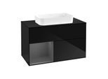 Villeroy und Boch Finion Waschtischunterschrank F652GKPH 100x60,3x50,1cm, Regal links Anthracite matt, Glossy Black Lacquer
