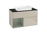 Villeroy und Boch Finion Waschtischunterschrank F652GMHH 100x60,3x50,1cm, Regal links Olive Matt Lacquer, Sand Matt Lacquer
