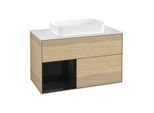 Villeroy und Boch Finion Waschtischunterschrank F651PHPC 100x60,3x50,1cm, Regal links Glossy Black Lacquer, Oak Veneer