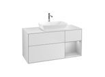 Villeroy und Boch Finion Waschtischunterschrank G831GJMT 120cm, Abdeckplatte white matt, Emotion, Regale Light grey matt lacquer, White matt lacquer