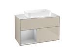 Villeroy und Boch Finion Waschtischunterschrank F651GJHH 100x60,3x50,1cm, Regal links Light grey matt, Sand Matt Lacquer