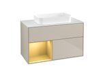 Villeroy und Boch Finion Waschtischunterschrank F651HFHH 100x60,3x50,1cm, Regal links Gold matt, Sand Matt Lacquer