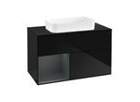 Villeroy und Boch Finion Waschtischunterschrank F652HGPH 100x60,3x50,1cm, Regal links Midnight Blue Matt Lacquer, Glossy Black Lacquer