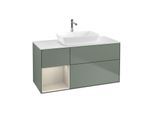 Villeroy und Boch Finion Waschtischunterschrank G821HHGM 120cm, Abdeckplatte white matt, Emotion, Regale sand matt lacquer, Olive Matt Lacquer