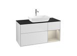Villeroy und Boch Finion Waschtischunterschrank F832HHMT 120cm, Abdeckplatte black matt, Regale sand matt lacquer, White matt lacquer