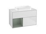 Villeroy und Boch Finion Waschtischunterschrank F651GMMT 100x60,3x50,1cm, Regal links Olive Matt Lacquer, White matt lacquer