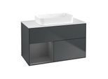 Villeroy und Boch Finion Waschtischunterschrank F651GKHG 100x60,3x50,1cm, Regal links Anthracite matt, Midnight Blue Matt Lacquer