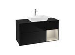 Villeroy und Boch Finion Waschtischunterschrank F832HHPH 120cm, Abdeckplatte black matt, Regale sand matt lacquer, Glossy Black Lacquer