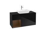 Villeroy und Boch Finion Waschtischunterschrank G822GNPH 120cm, Abdeckplatte black matt, Emotion, Regale Walnut Veneer, Glossy Black Lacquer