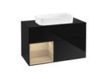 Villeroy und Boch Finion Waschtischunterschrank F652PCPH 100x60,3x50,1cm, Regal links Oak Veneer, Glossy Black Lacquer