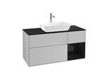 Villeroy und Boch Finion Waschtischunterschrank F832PHGJ 120cm, Abdeckplatte black matt, Regale Glossy black lacquer, Light grey matt