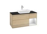 Villeroy und Boch Finion Waschtischunterschrank F832MTPC 120cm, Abdeckplatte black matt, Regale White matt lacquer, Oak Veneer