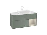 Villeroy und Boch Finion Waschtischunterschrank G831HHGM 120cm, Abdeckplatte white matt, Emotion, Regale sand matt lacquer, Olive Matt Lacquer
