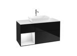 Villeroy und Boch Finion Waschtischunterschrank G821GFPH 120cm, Abdeckplatte white matt, Emotion, Regale Glossy white lacquer, Glossy Black Lacquer