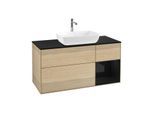 Villeroy und Boch Finion Waschtischunterschrank F832PHPC 120cm, Abdeckplatte black matt, Regale Glossy black lacquer, Oak Veneer