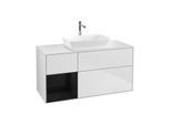 Villeroy und Boch Finion Waschtischunterschrank G821PHMT 120cm, Abdeckplatte white matt, Emotion, Regale Glossy black lacquer, White matt lacquer