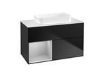 Villeroy und Boch Finion Waschtischunterschrank F651GJPD 100x60,3x50,1cm, Regal links Light grey matt, Black matt lacquer