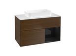 Villeroy und Boch Finion Waschtischunterschrank F661PHGN 100x60,3x50,1cm, Regal rechts Glossy Black Lacquer, Walnut veneer