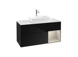 Villeroy und Boch Finion Waschtischunterschrank G831HHPH 120cm, Abdeckplatte white matt, Emotion, Regale sand matt lacquer, Glossy Black Lacquer