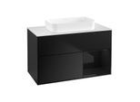 Villeroy und Boch Finion Waschtischunterschrank F661PHPD 100x60,3x50,1cm, Regal rechts Glossy Black Lacquer, Black matt lacquer