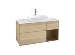 Villeroy und Boch Finion Waschtischunterschrank F831GNPC 120cm, Abdeckplatte white matt, Regale Walnut Veneer, Oak Veneer