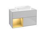 Villeroy und Boch Finion Waschtischunterschrank G651HFGJ 100x60,3x50,1cm, Regal links Gold matt, Light grey matt
