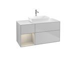 Villeroy und Boch Finion Waschtischunterschrank G821HHGJ 120cm, Abdeckplatte white matt, Emotion, Regale sand matt lacquer, Light grey matt
